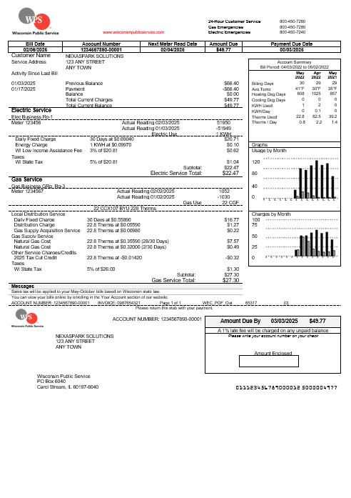 USA WPS business utility bill template in Word and PDF formats